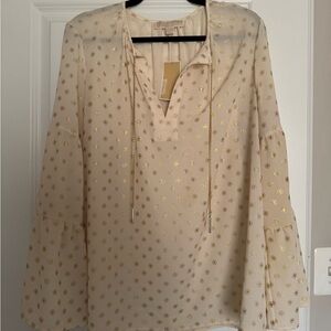 Michael Kors Cream Blouse with Gold Foil Dot Detail